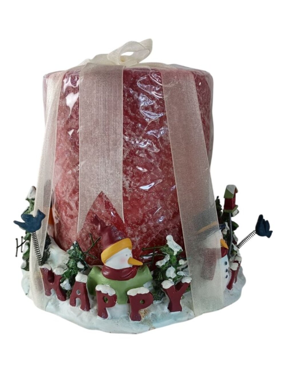 Happy Holidays Kohl's Resin Snowman Christmas Pillar Candle Holder &  Candle New